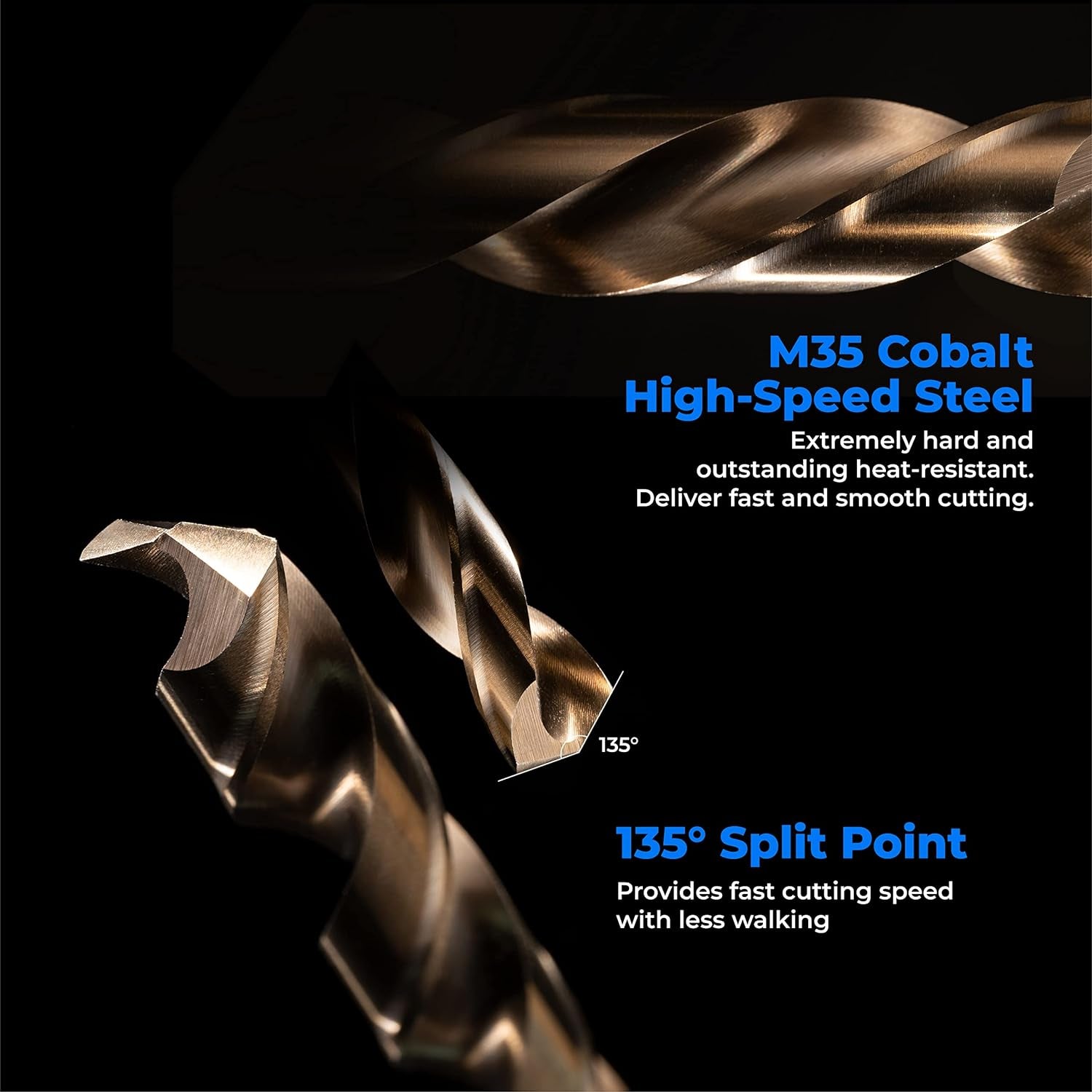 3/16" Cobalt Drill Bit (10 Pcs), M35 HSS Metal Drill Bits Set for Hard Metal, Stainless Steel, Cast Iron Box of 10
