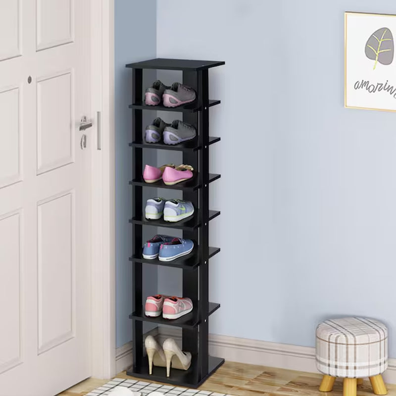 43.5-Inches H 7 Tier 7 Pair Black Wood Shoe Rack