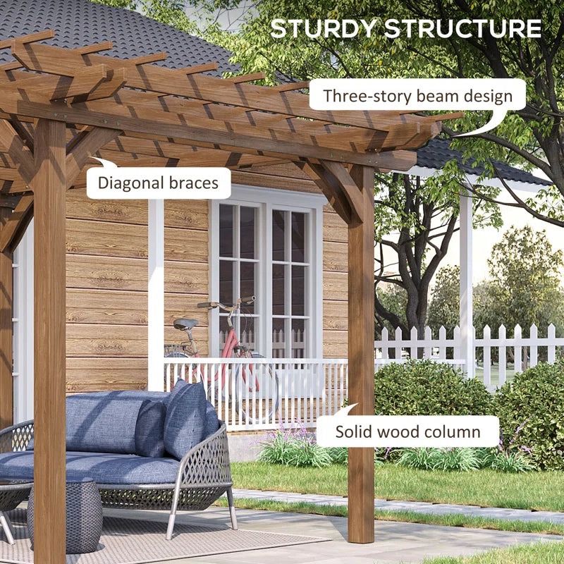 12 Ft. W X 10 Ft. D Solid Wood Pergola
