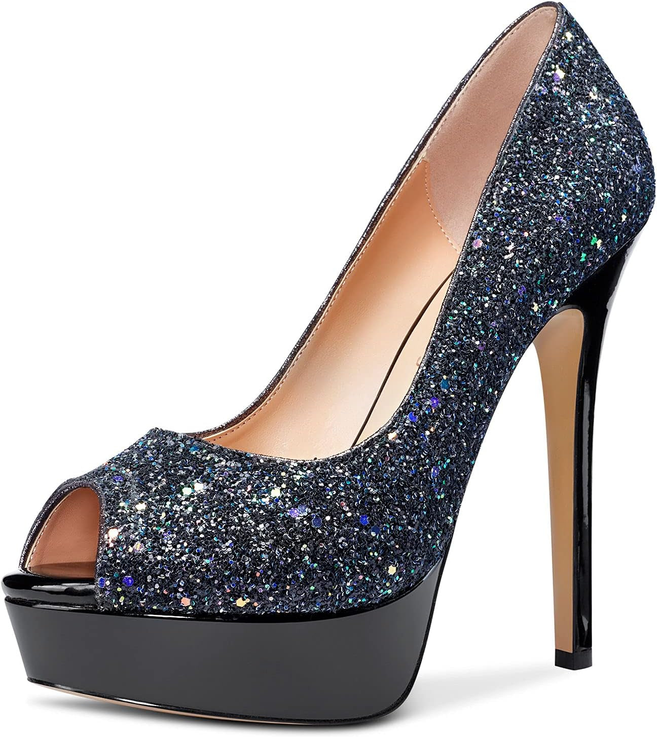 Women'S Sky High Heels Platform Pumps Slip on Sexy Peep Toe Stilettos 5" Heel Classic Dress Party Footwear Shoes