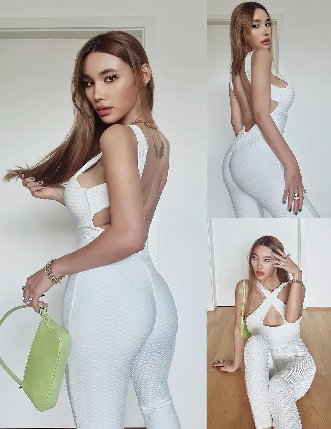 Women'S Workout Romper Atheletic Jumpsuits for Yoga Running Bodycon Gym Activewear White M