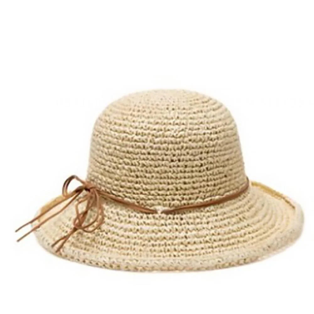 Womens Beach Sun Straw Hat Floppy Straw Sun Hat Travel Foldable Brim Summer Outdoor Sun Visor Hat for Women Girl Summer Outdoor Shade Tied Bow Foldable Hand-Woven,Beige