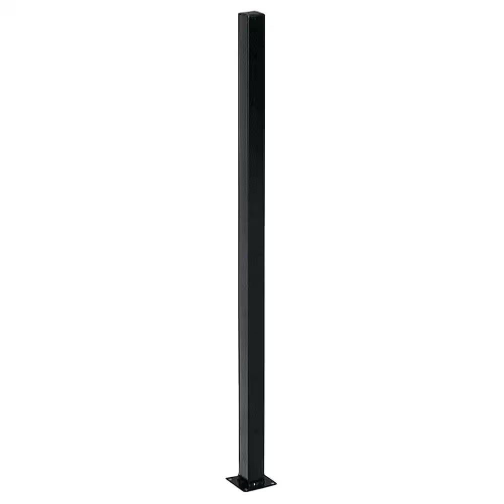 2 In. X 2 In. X 4 Ft. Black Metal Fence Post with Flange and Post Cap
