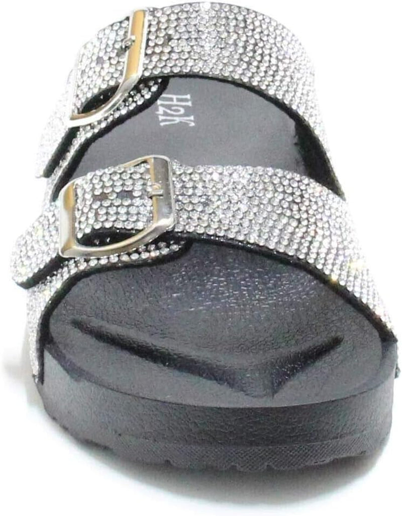 Womens Glitter Double Buckle Adjustable Comfort Slip on Slides Sandals Espen