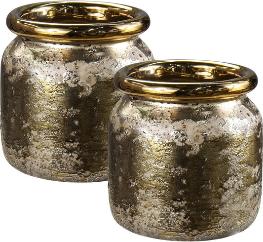 Ceramic Vase for Home Decor Decorative Gold Flower Vase for Centerpieces Tall Pottery Floral Vase for Living Room Flower Arrangements Wedding Table (Brass, 5 Inches)