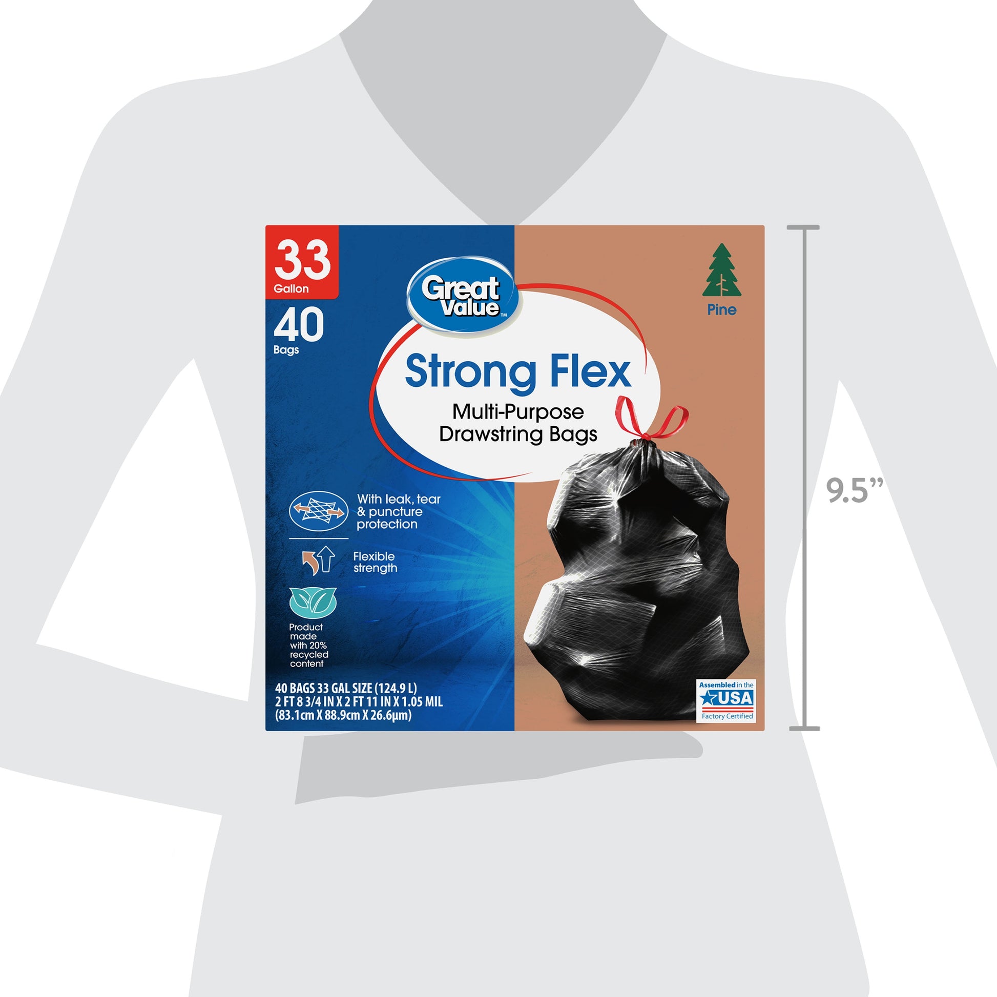 33-Gallon Drawstring Strong Flex Multi-Purpose Trash Bags, Pine Scent, 40 Bags