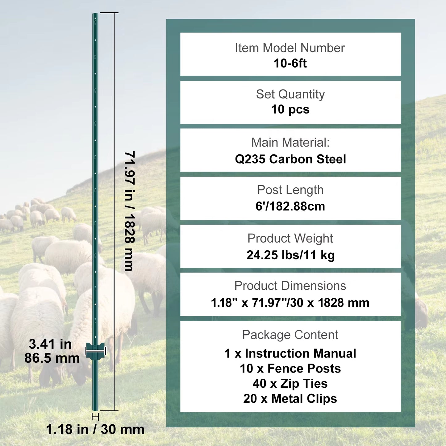 Fence Post T-Post Heavy Duty Metal Fence Post Sturdy Steel Fence Stakes for Garden Yard Lawn Farms Outdoor Wire Fencing