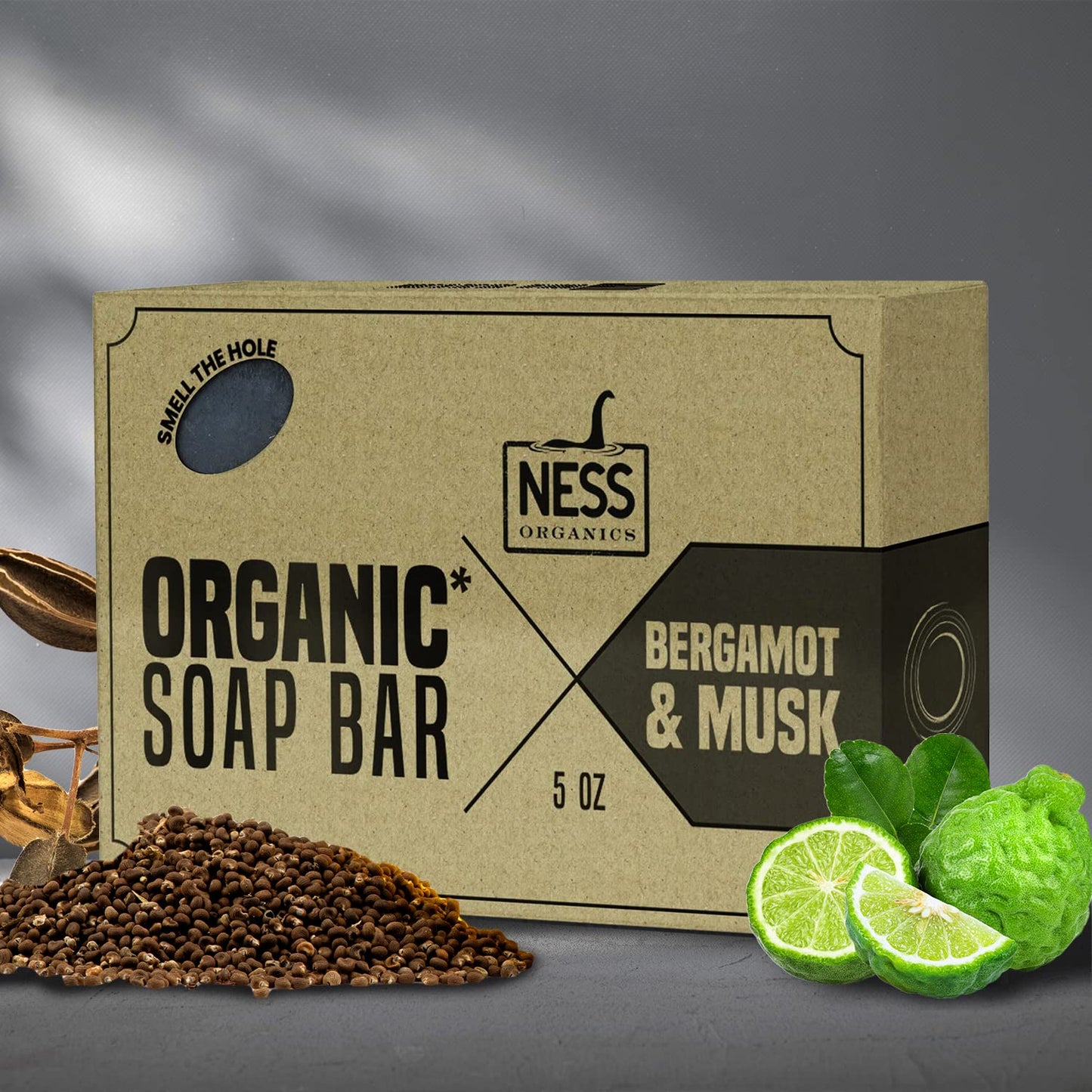 Ness Mens Soap Bar - Bergamot & Musk Scent, All Natural with Organic Ingredients, Mens Bar Soap with Essential Oils, Moisturizing Bar Soap for Men, Handmade in the USA, Cruelty Free, Vegan