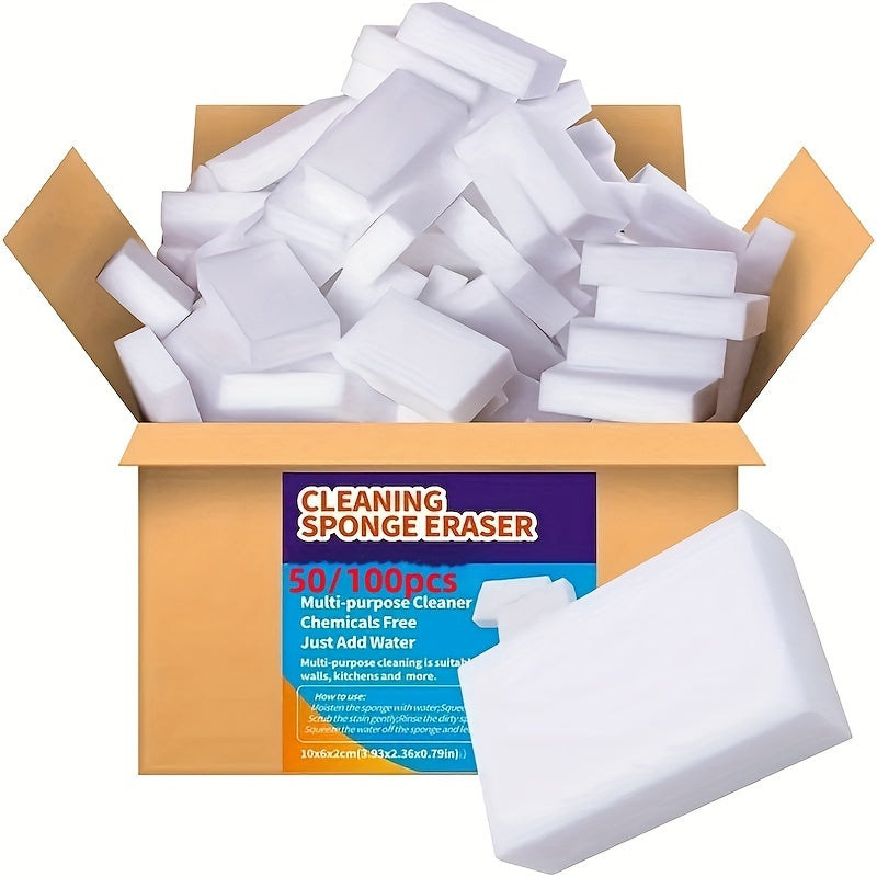 100pcs Magic Eraser Sponges - Ultra Absorbent Melamine Foam for Cleaning Kitchen, Bathroom, Sink, Oven, Stove, Plate, Shower, Tile, Wall, and Car - Effective Household Cleaning Supplies and Tool