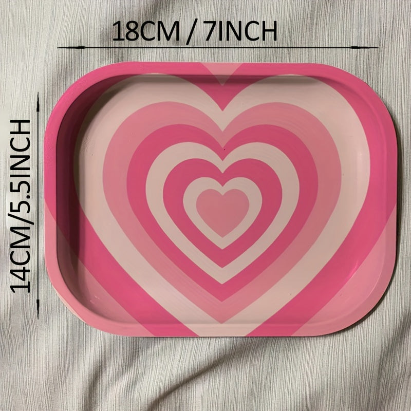 1pc Creative Pink Heart Metal Cartoon Tray, Pink Love Style Fruit Plate - The Perfect Smoking Accessory For Your Cute Cigarette Rolling Needs, For Party, Any Snacks, Fruit Trays, Tea Trays, Perfume Cosmetic Tray, For Home Roo