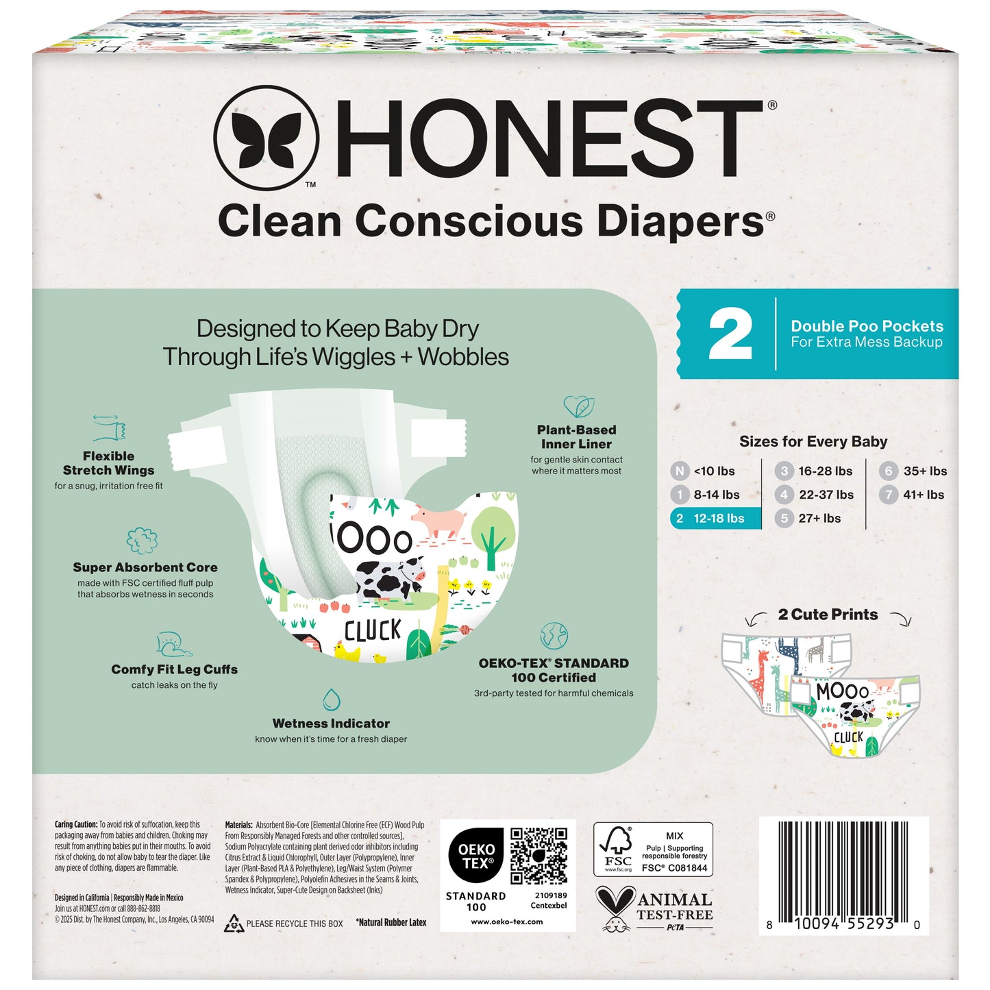 ® Clean Conscious Baby Diapers Size 2 (12-18 Lbs), Hypoallergenic and Fragrance Free, 100 Count