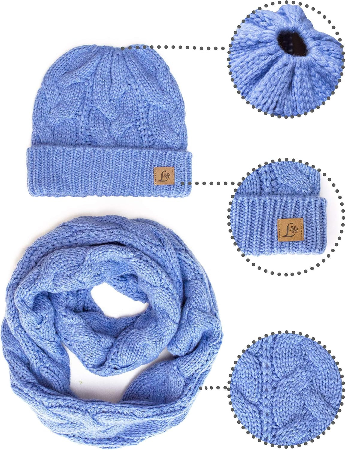Ponytail Beanie Winter Set Knitted Hat Scarf Beanietail Hat Scarf Set Warm Women Hats Women Hat Scarf Winter