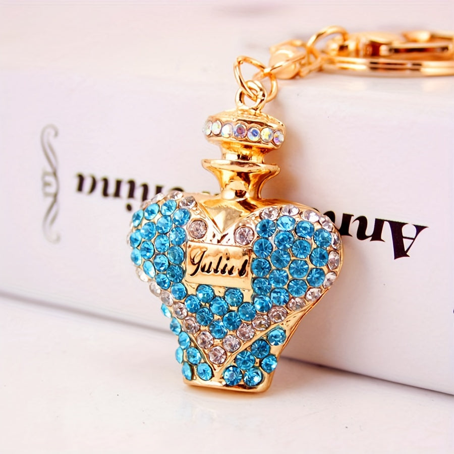 1pc Rhinestone Perfume Bottle Keychain Cute Alloy Key Chain Ring Bag Backpack Charm Car Key Pendant Women Daily Use Gift