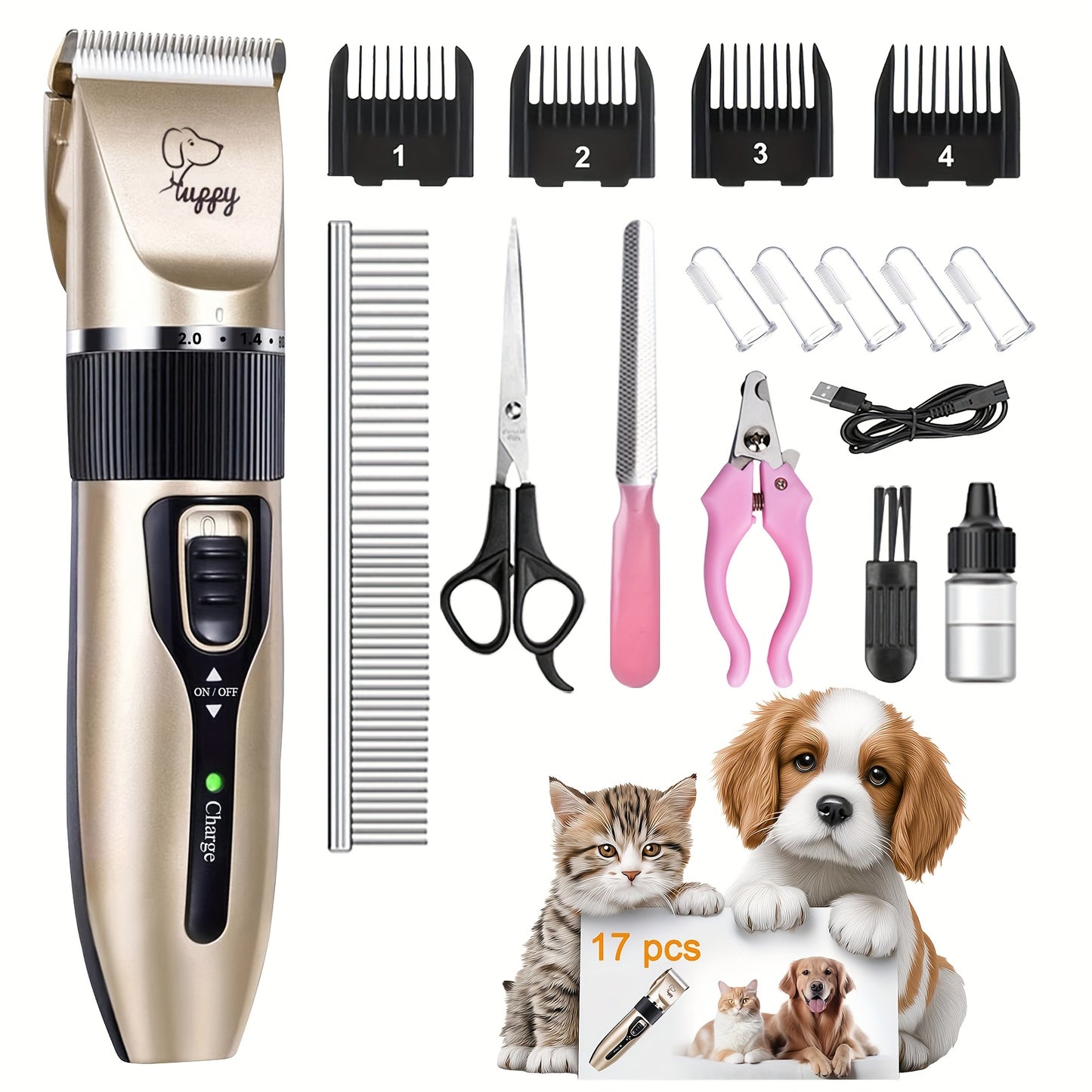 12in 1 Premium Pet Hair Trimmer Kit - Electric Precision Clippers with Gentle Hair Cutting Technology - Perfect for Professional Grooming At Home, Mute Clippers for Dogs And Cats., Dog Clippers, Dog Clippers For Grooming, Dog