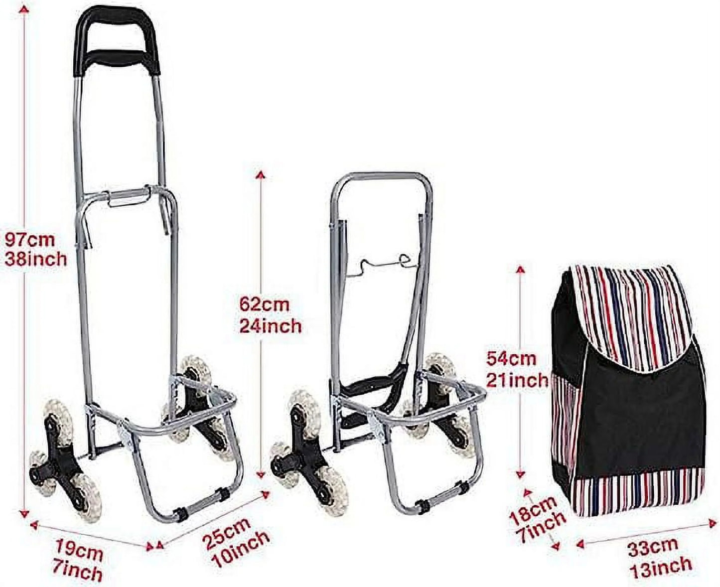 No5061025 Folding Shopping Cart Grocery Wagon with Stair Climbing Wheels Red