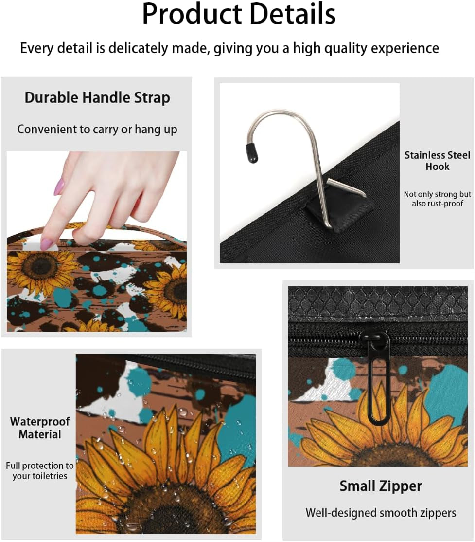 Sunflower Makeup Bag for Women, Hanging Toiletry Bag, Portable Cosmetic Bag, Travel Essentials Gift for Women