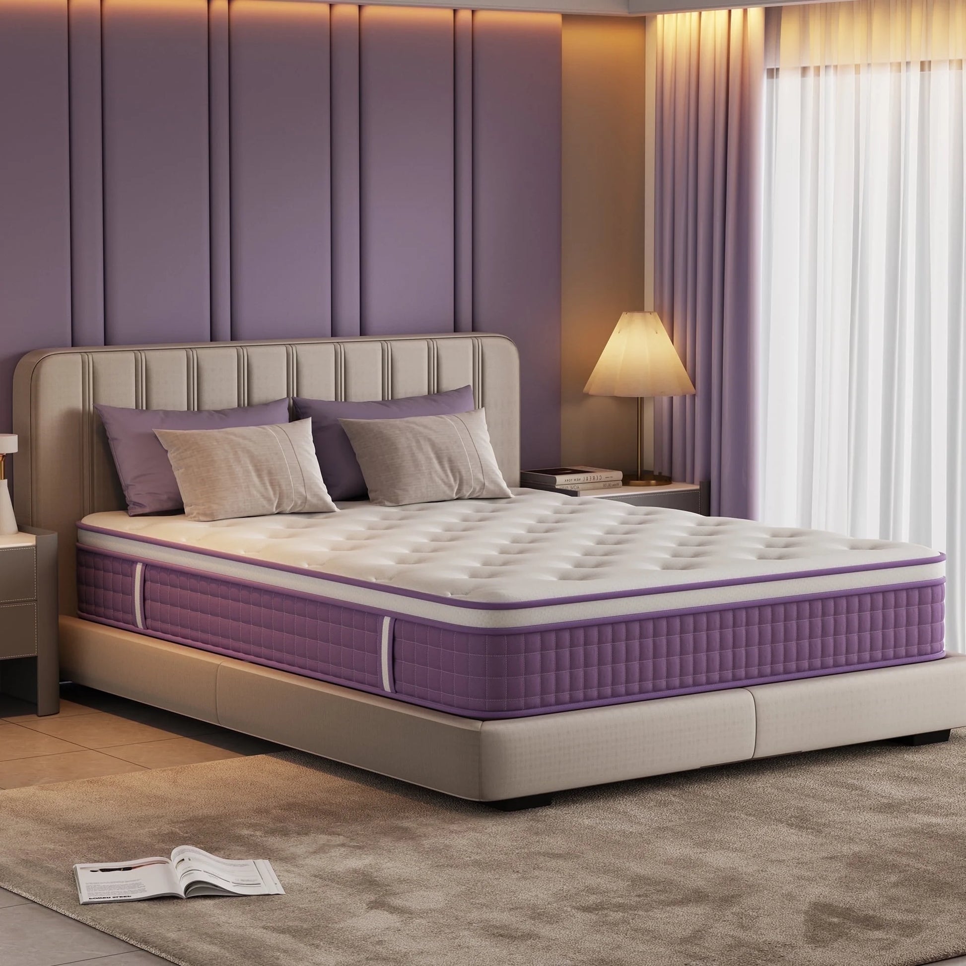 Full Mattress 12 Inch, Purple Full Size Mattress in a Box, Hybrid Mattress with Memory Foam & Pocket Coils, Medium Firm for Pressure Relief, Certipur-Us