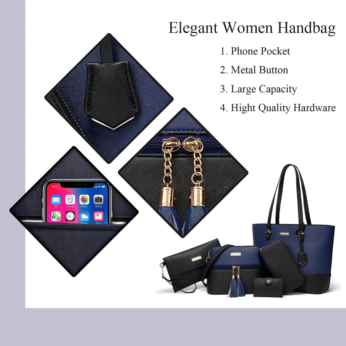 by  Women'S PU Leather Alligator Grain Fashion Handbag, Black