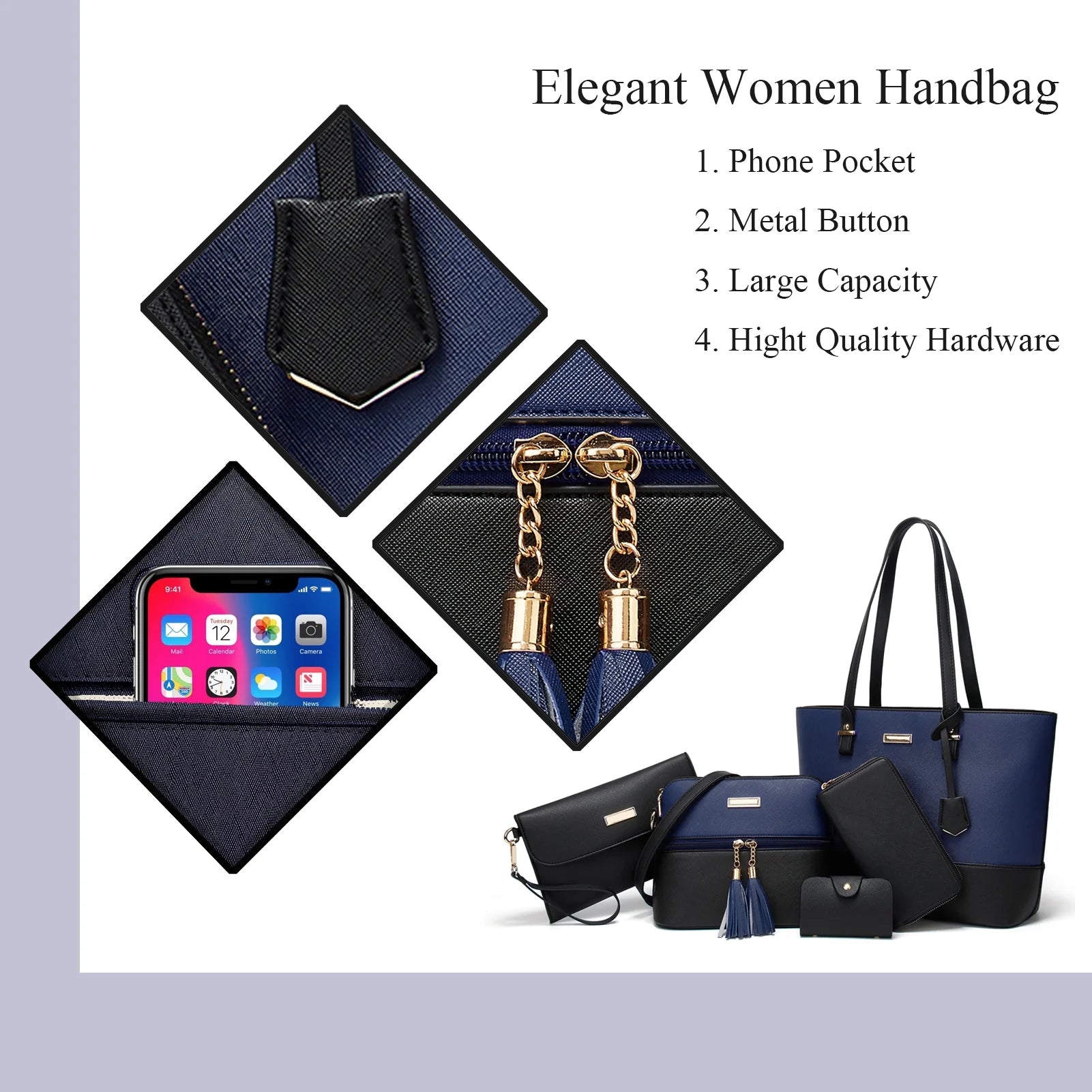 by  Women'S PU Leather Alligator Grain Fashion Handbag, Black
