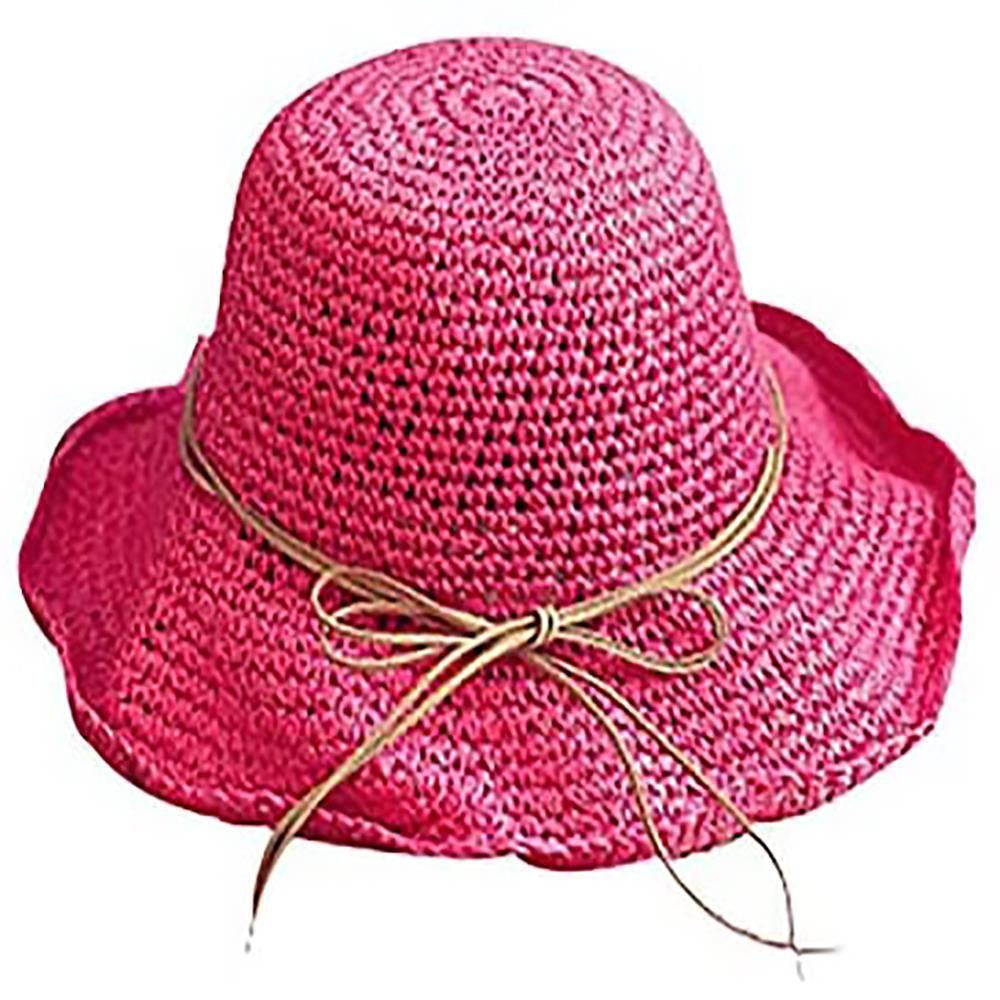 Womens Beach Sun Straw Hat Floppy Straw Sun Hat Travel Foldable Brim Summer Outdoor Sun Visor Hat for Women Girl Summer Outdoor Shade Tied Bow Foldable Hand-Woven,Rose Red