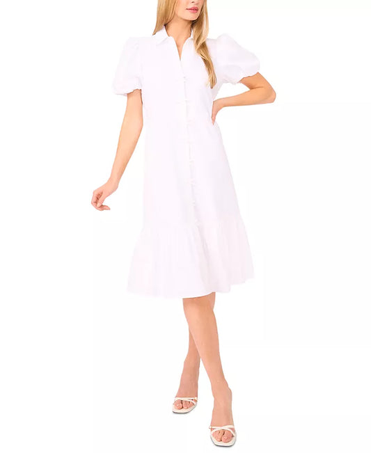 Women'S Bubble-Short-Sleeve Tiered Midi Dress