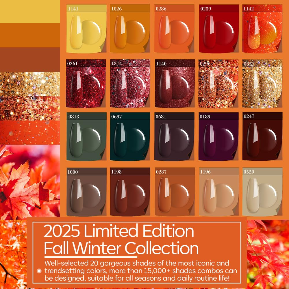 20 Colors Gel Nail Polish Kit, Fall Winter Gel Polish Set Soak off Nail Polish K