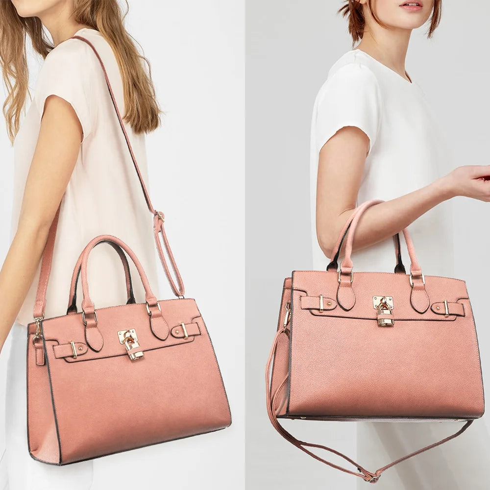Women Handbags and Purses Ladies Shoulder Bag Top Handle Satchel Tote Work Bag with Matching Clutch
