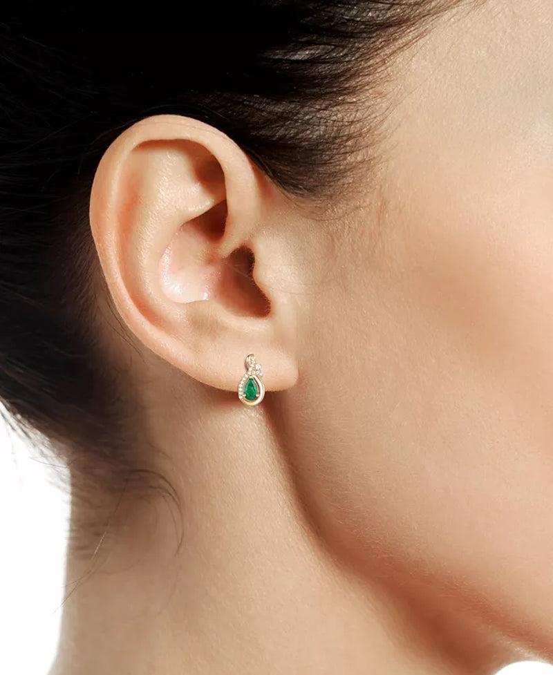 Emerald (1/2 Ct. T.W.) & Diamond (1/10 Ct. T.W.) Pear Drop Earrings in 14K Gold (Also in Ruby & Sapphire)