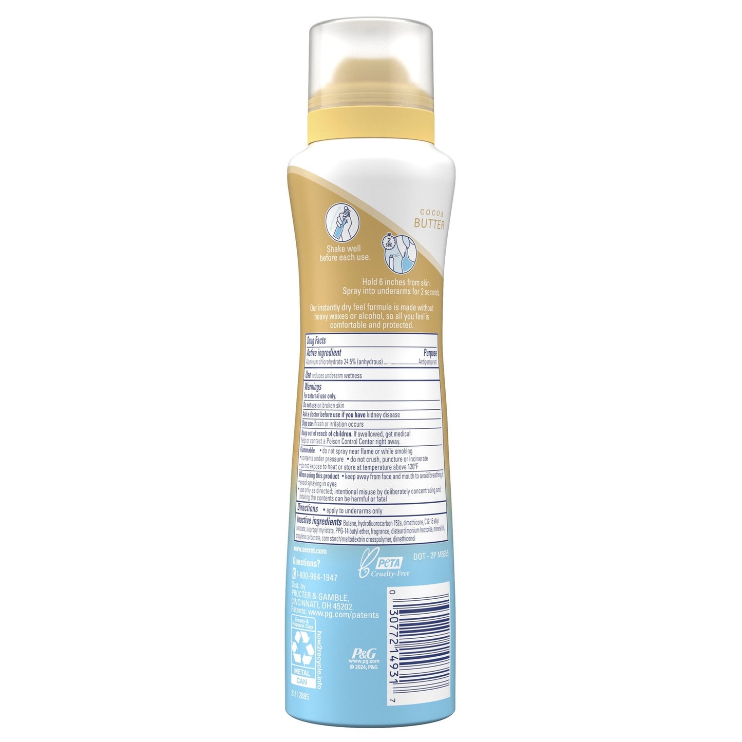 Weightless Dry Spray Antiperspirant & Deodorant for Women, Cocoa Butter Scent, 4
