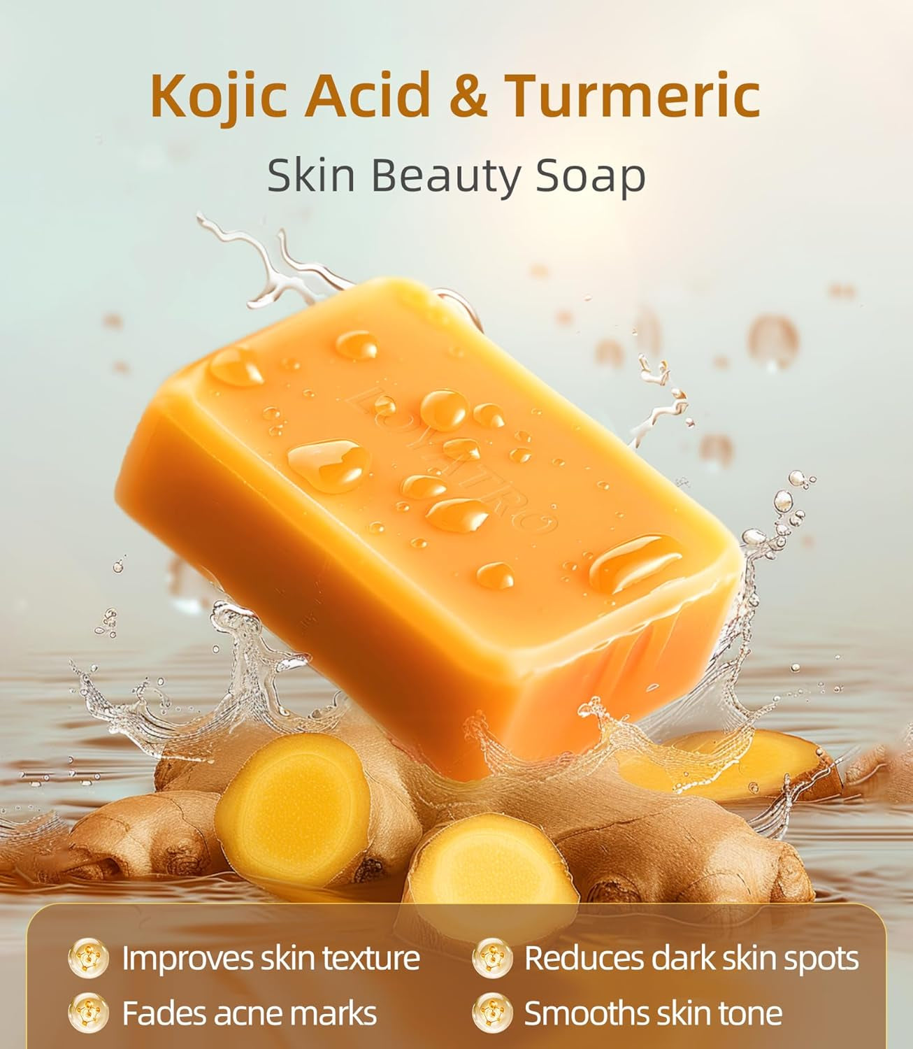 Kojic Acid Turmeric Soap Bar Dark Spots for Face & Body, Deep Cleansing, Gentle Soap Sensitive Skin Formula, All Skin Types 2Pack with Dish