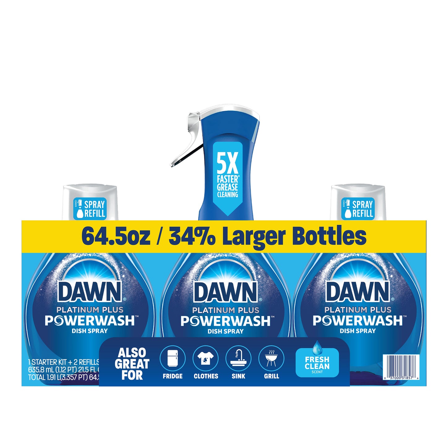 Dawn Platinum plus Powerwash Dish Soap Spray, Fresh Clean, 1 Starter Kit + 2 Refills