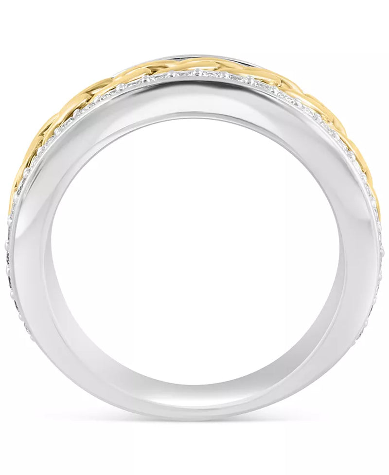 EFFY® Men'S White Sapphire Chain Link Ring (1/2 Ct. T.W.) in Sterling Silver and 14K Gold-Plate