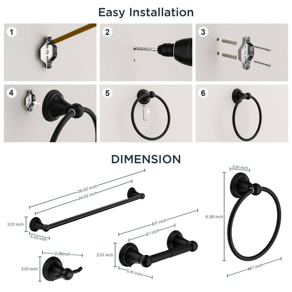 3 -Piece Bath Hardware Set with Included Mounting Hardware in Black