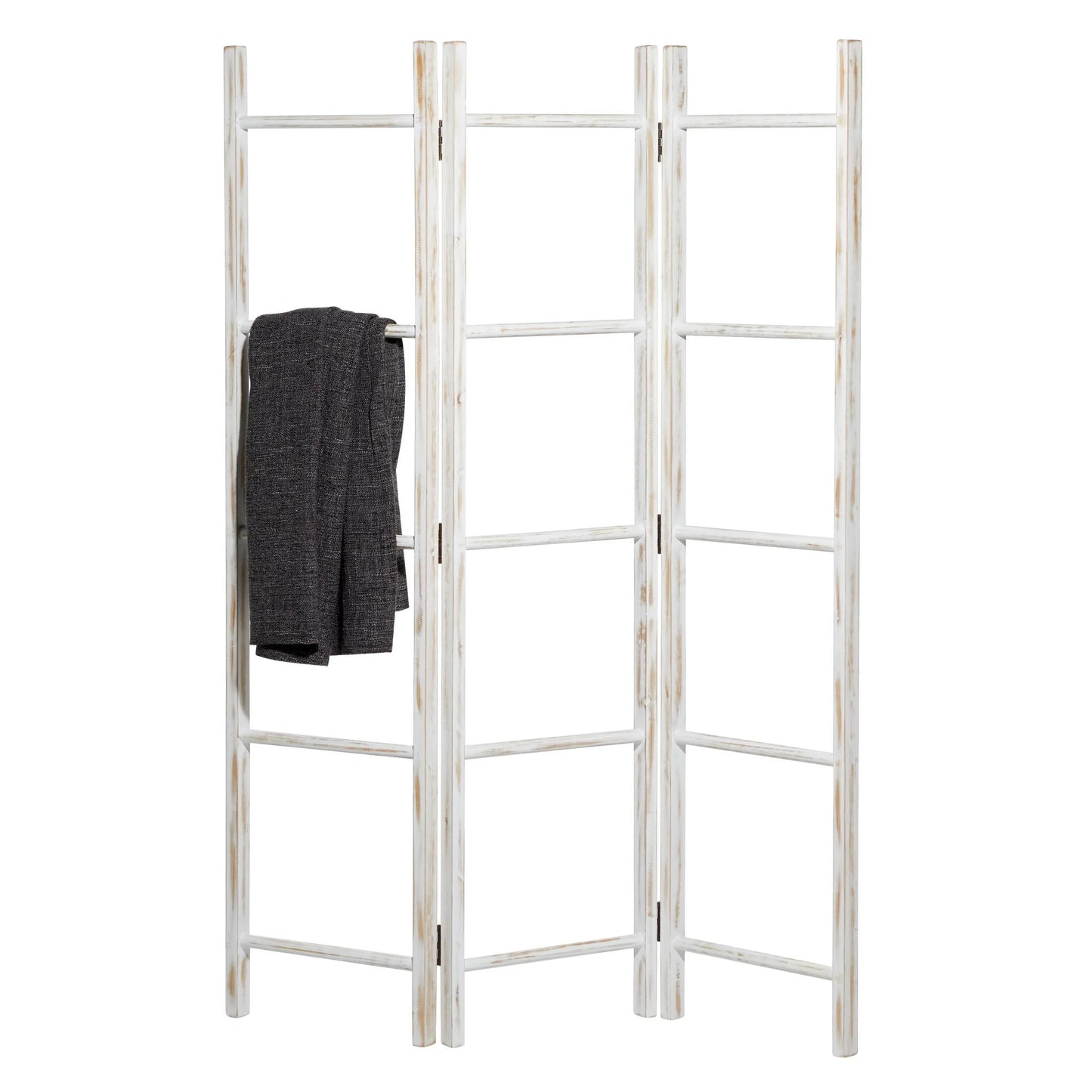 48" X 71" White Wood Ladder 15 Rung Ladder with 3 Panels, 1-Piece