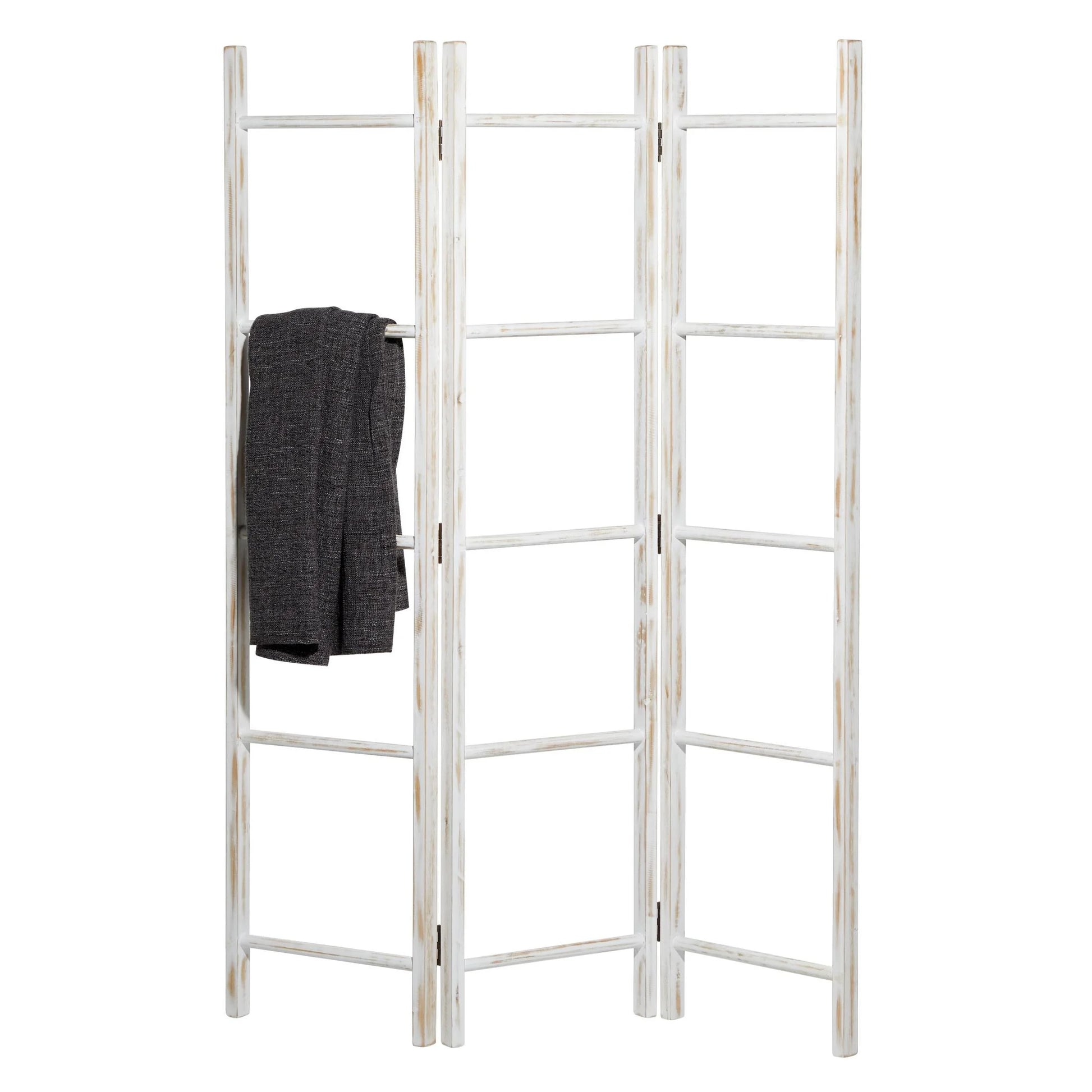 48" X 71" White Wood Ladder 15 Rung Ladder with 3 Panels, 1-Piece