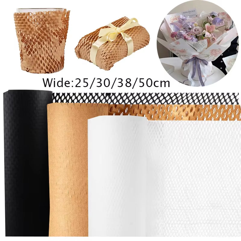 2/5/10M Honeycomb Packing Paper Eco-Friendly Cushioning Wrap Roll for Moving/Shipping Biodegradable Recyclable Bouquet Packaging