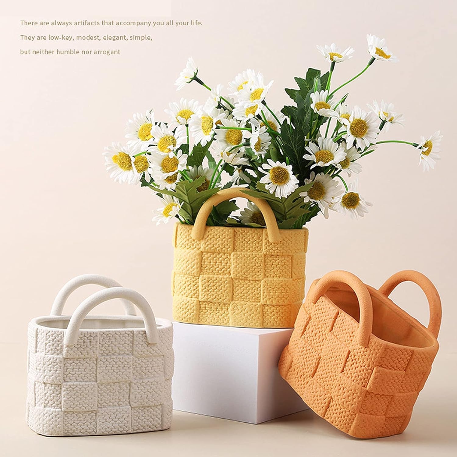 Ceramic Vase, Small Modern Flower Vase for Home Decor, Handbag Collection Creative Ceramic Floral Vases for Centerpieces, Flower Arrangement Decoration Shooting Props (Apricot Yellow)