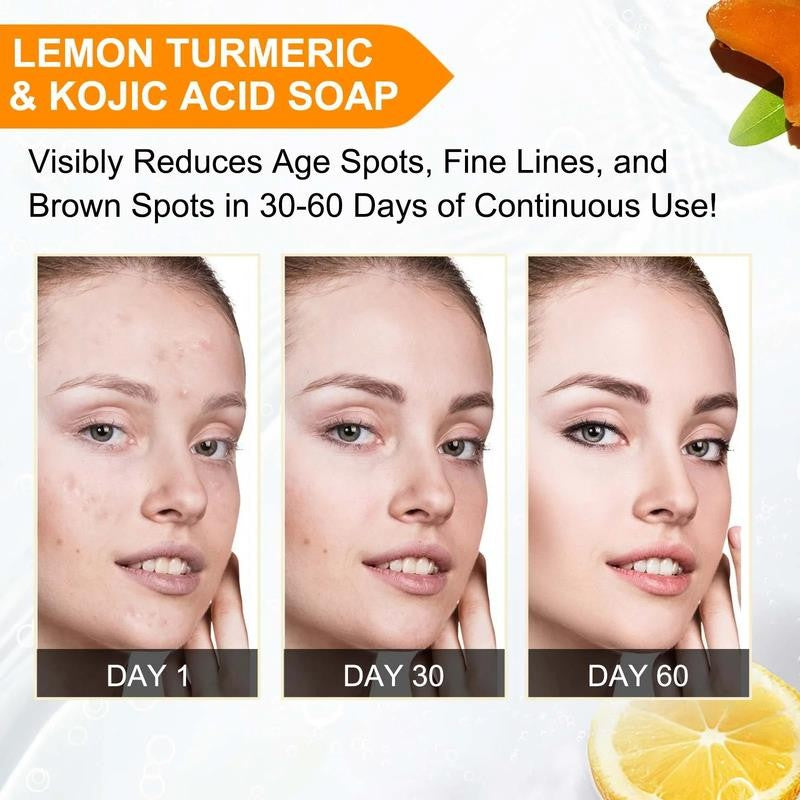 Lemon Turmeric Kojic Acid Soap, Natural Ingredients, Gentle Cleansing, Clean Ski