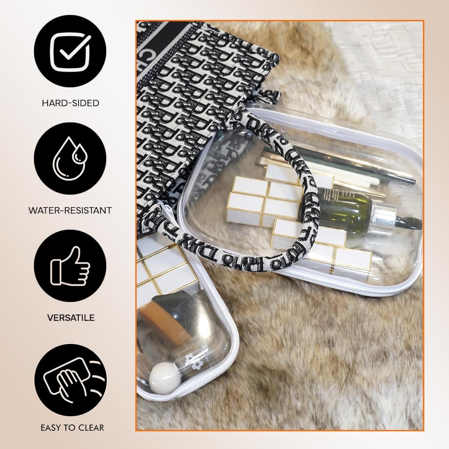 2 Pack Clear Makeup & Toiletry Bag Set – TSA Approved PVC Travel Organizer for Women, Hard Shell Cosmetic Case (Airport Compliant)