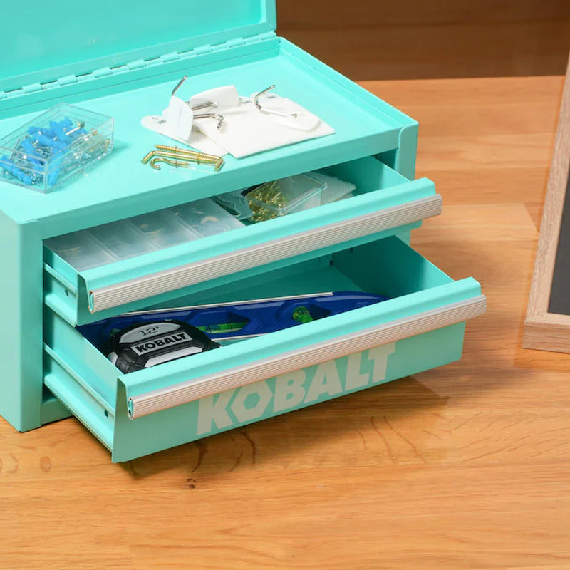 Portable Mini Toolbox 10.83-In W X 5.91-In H X 5.91-In D 2 -Drawer Teal Steel Tool Box