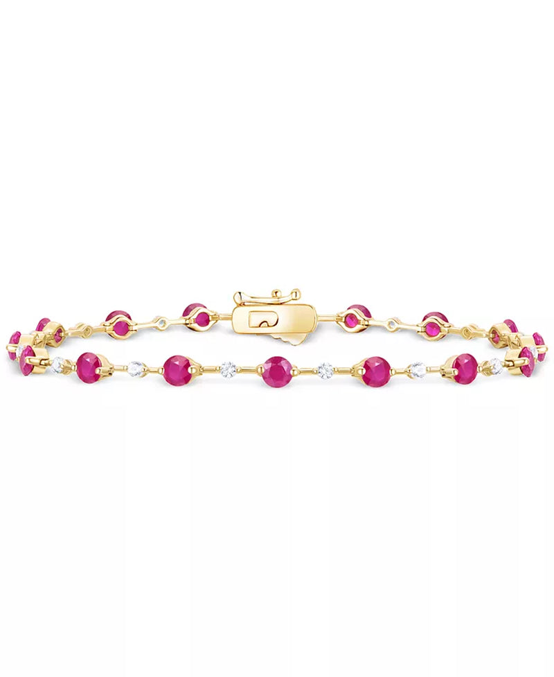 Emerald (2-1/8 Ct. T.W.) & Diamond (1/2 Ct. T.W.) Bracelet in 14K Gold (Also in Ruby & Sapphire)