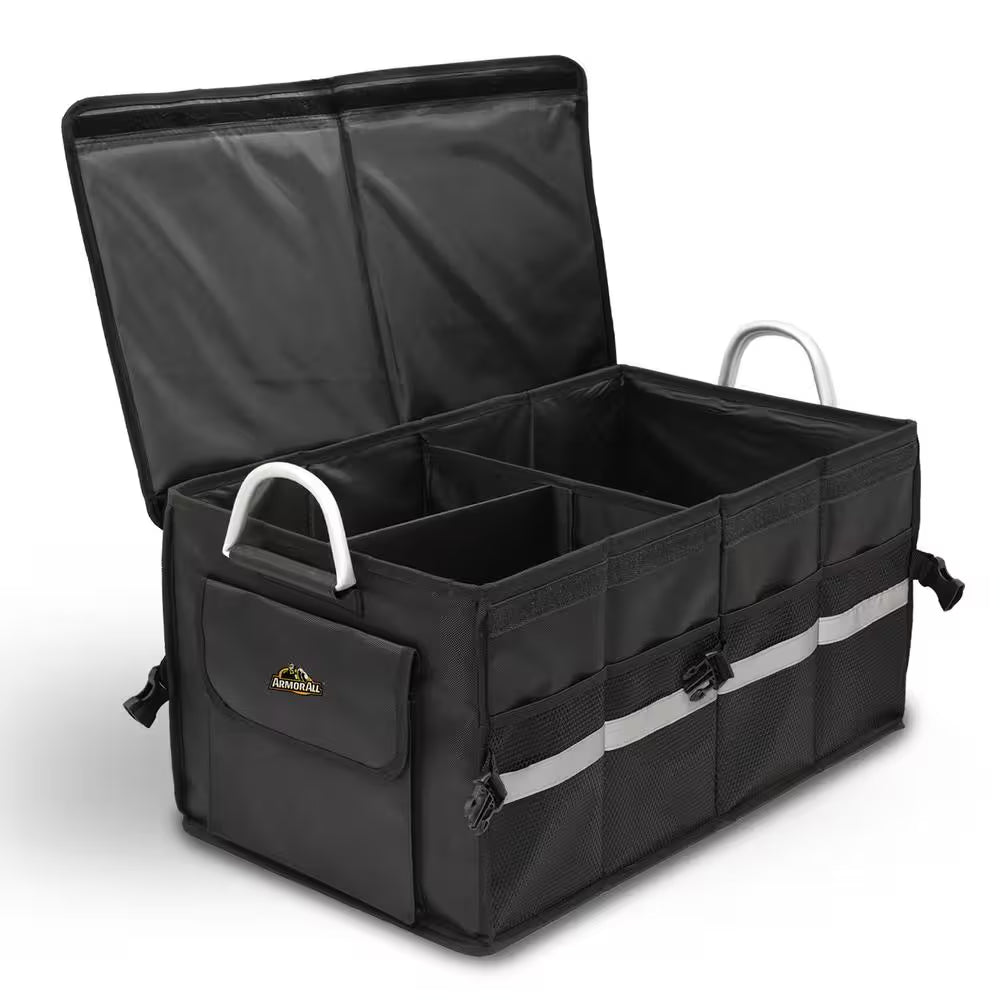 Collapsible Cargo Organizer with Lid and Buckles, 8 Compartments, Great for Groceries and Cleaning