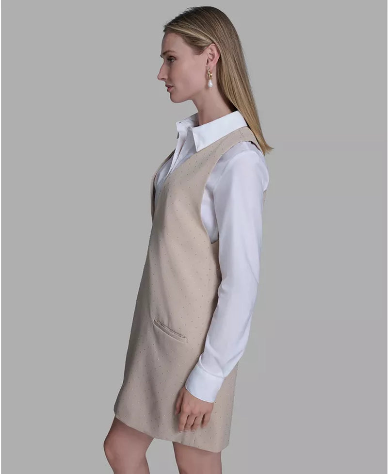 Women'S Long Sleeve Twofer Vest Shirt Dress