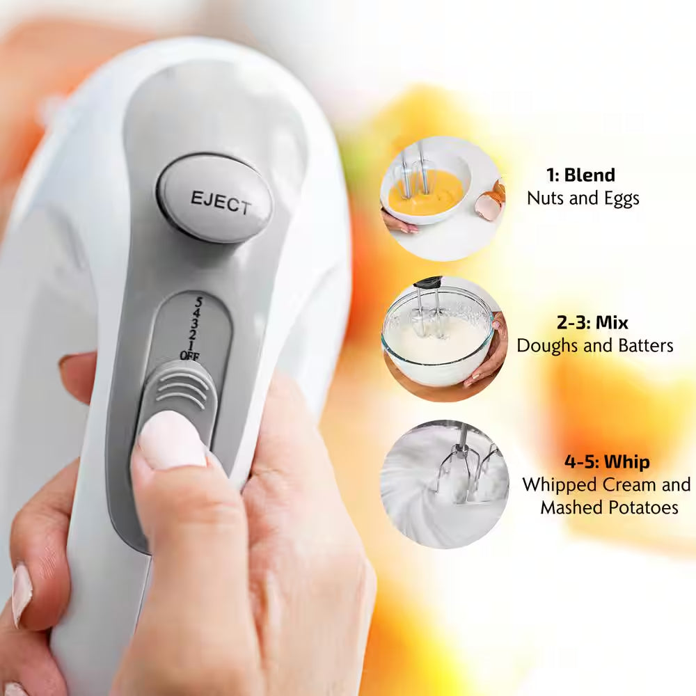 5-Speed Ultra Power Hand Mixer with Free Storage Case, White