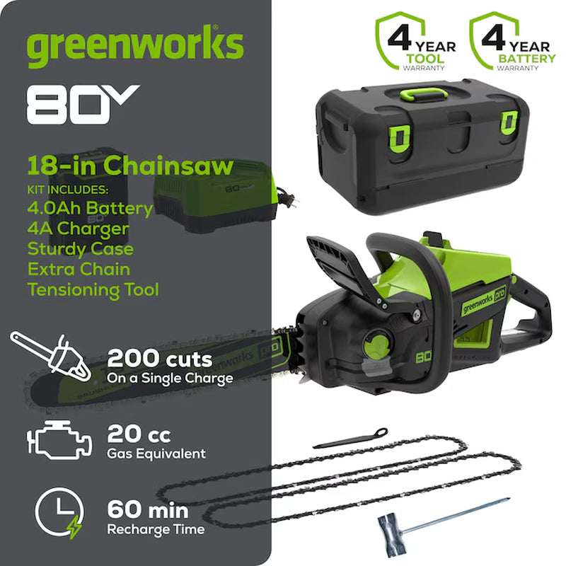 Pro 80-Volt 18-In Battery 4 Ah Chainsaw Battery Included Charger Included