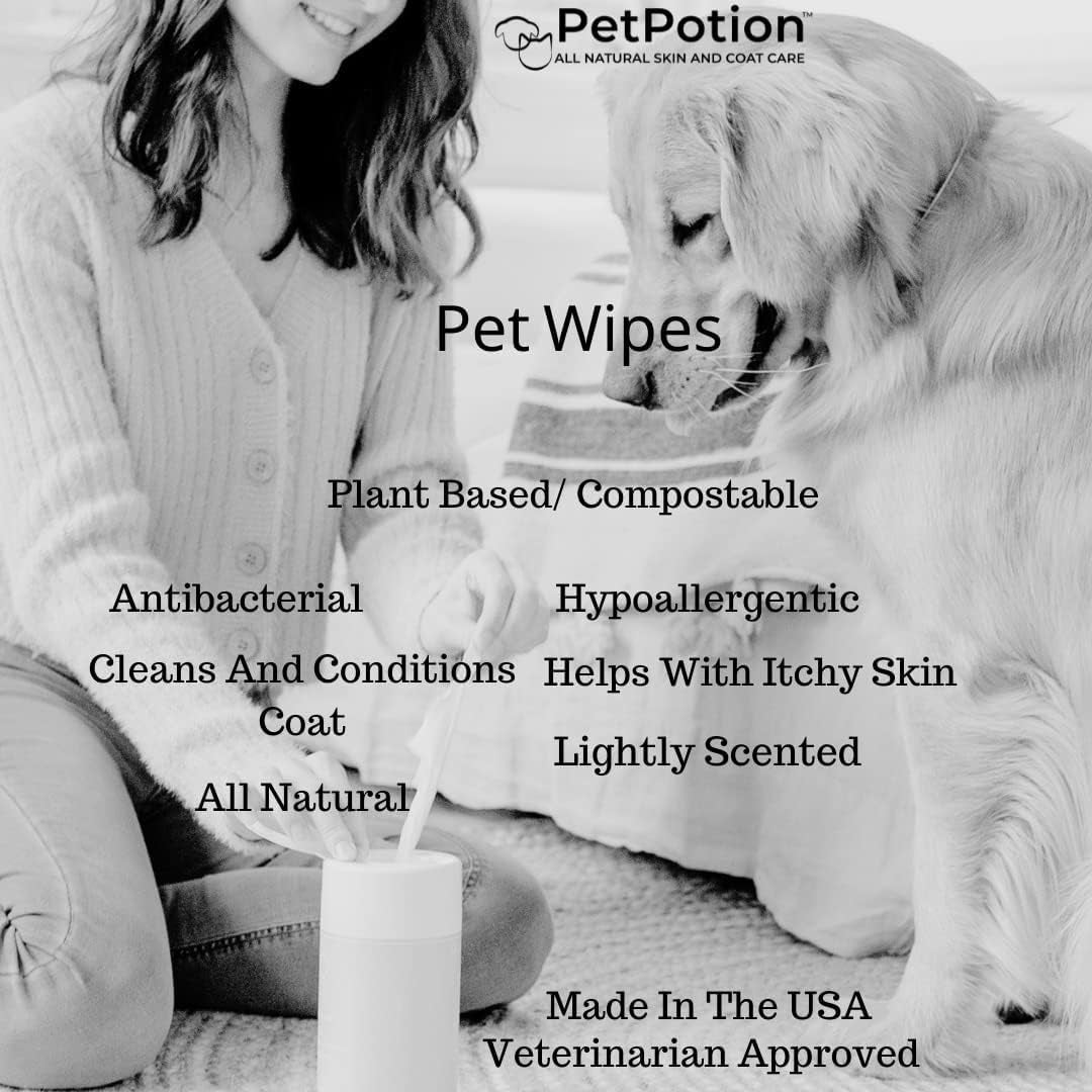 Calm Dog Wipes - Plant Based & Compostable Pet Wipes - Dog Cleaning Supplies for Smelly Dogs - Odor Eliminating Pet Supplies - Vet Recommended for Pet Grooming - Made in USA - 50 Count