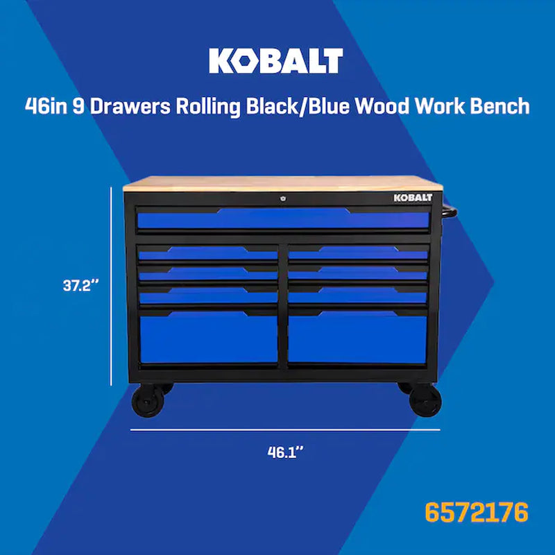 46.1-In L X 37.2-In H 9 -Drawers Rolling Black/Blue Wood Work Bench