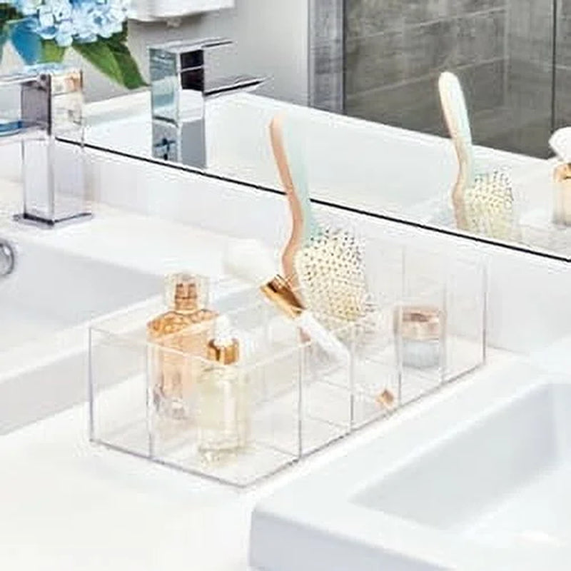 Clarity Cosmetic Organizer for Vanity, Dresser or Bathroom Cabinet to Hold Makeup, Beauty Products, Hair Accessories, 6 Compartments - Clear