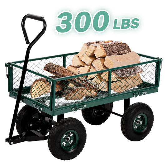 Garden Cart Garden Wagon Carts Heavy Duty Steel Garden Utility Carts with Removable Side and Wheels, Beach Lawn Dumping Yard Cart for Outdoor, Green