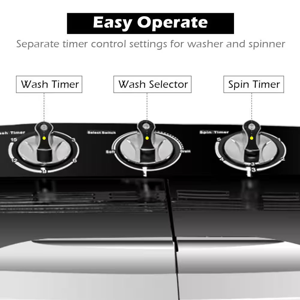 Timer Compact Mini Twin Tub 8 Lbs. Washing Machine Washer Spinner